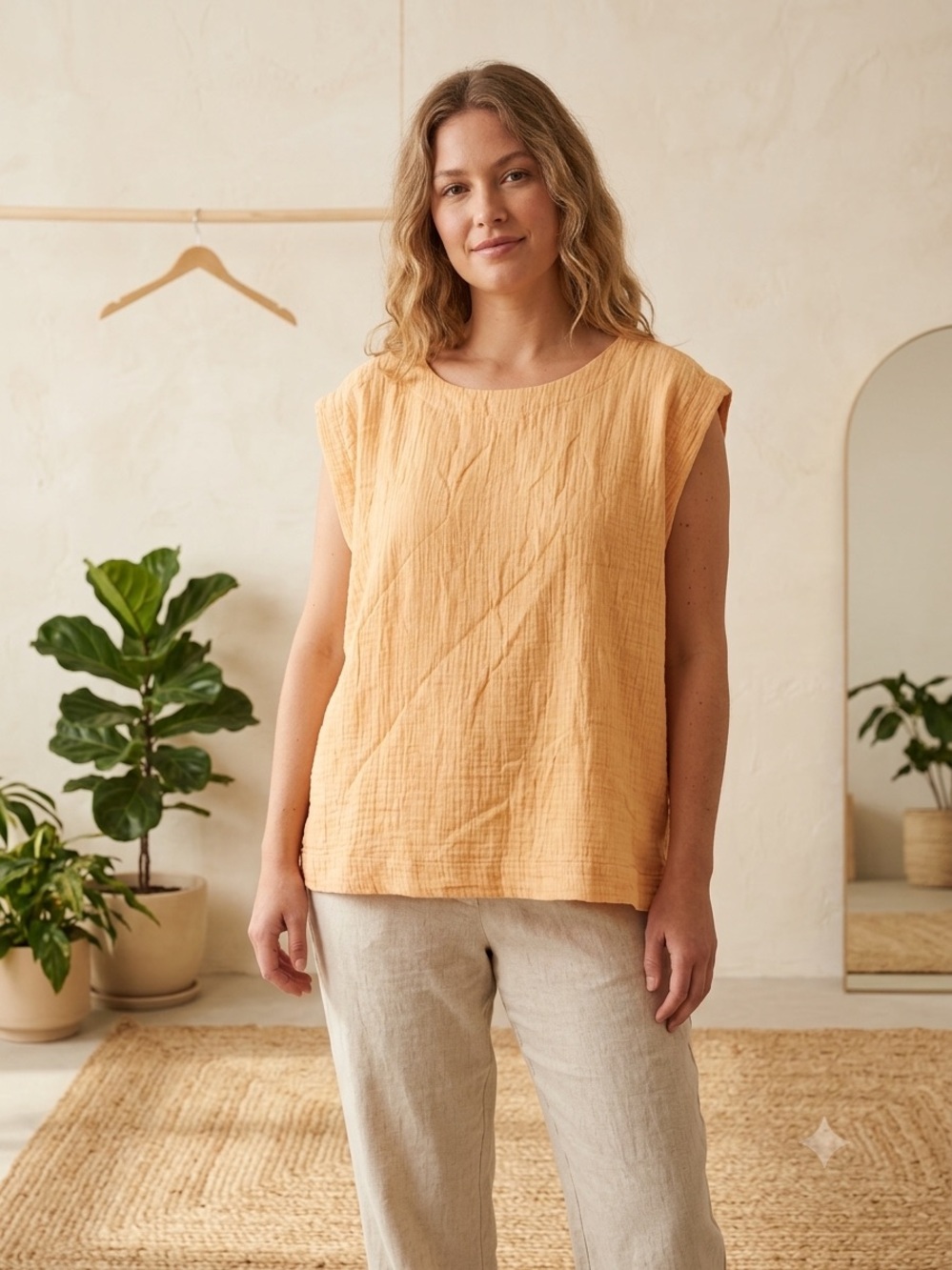 a.n.a Textured Sleeveless Tank Top - Peach